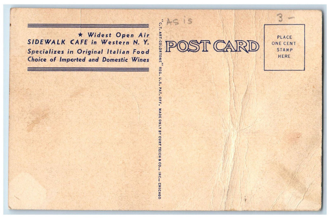 c1940's Hotel Marconi Restaurant Old Italy Sidewalk Cafe Niagara Falls Postcard