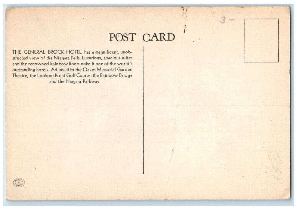 c1950's General Brock Hotel Niagara Falls Ontario Canada Vintage Postcard