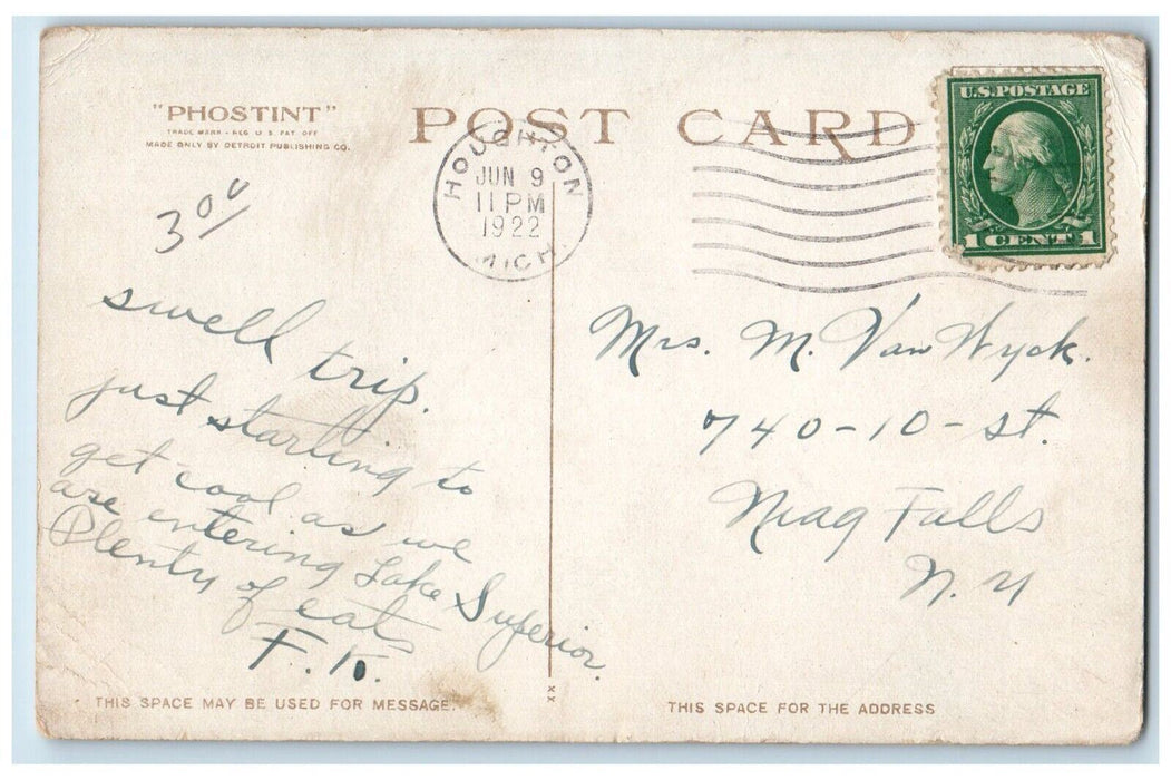 1922 Blockade Boats Lake Sault Ste Marie Houghton Michigan MI Antique Postcard