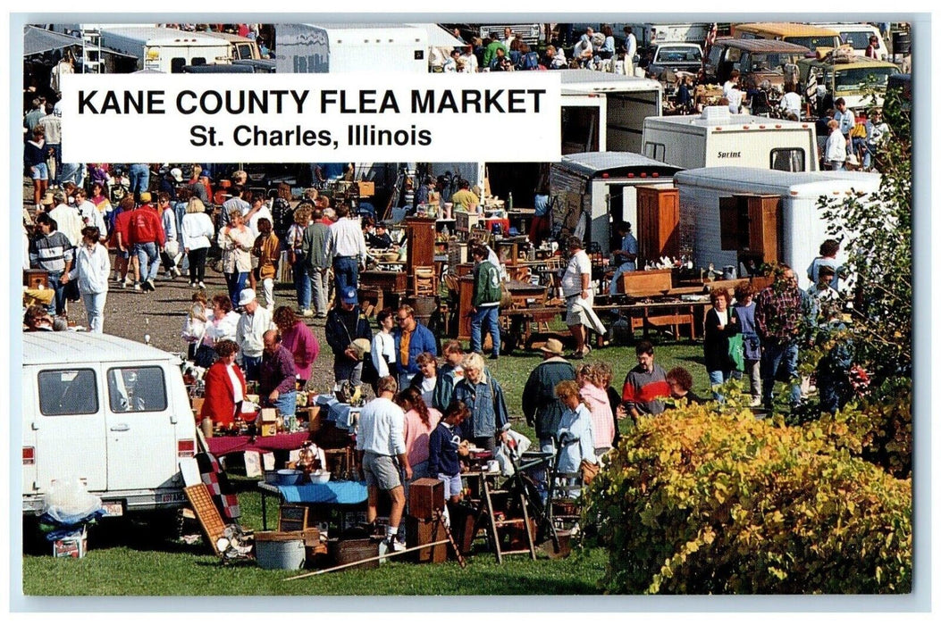 c1960 Kane County Flea Market St. Charles Illinois IL Advertising Map Postcard