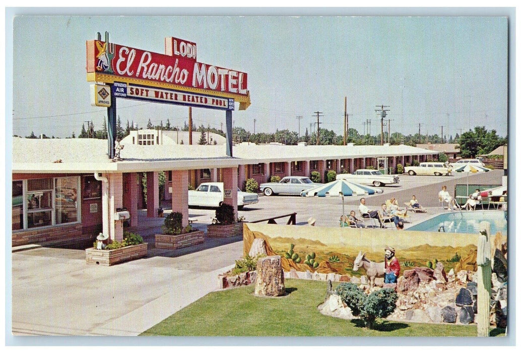 c1960 Lodi El Rancho Motel Parking Signage Restaurant Lodi California Postcard