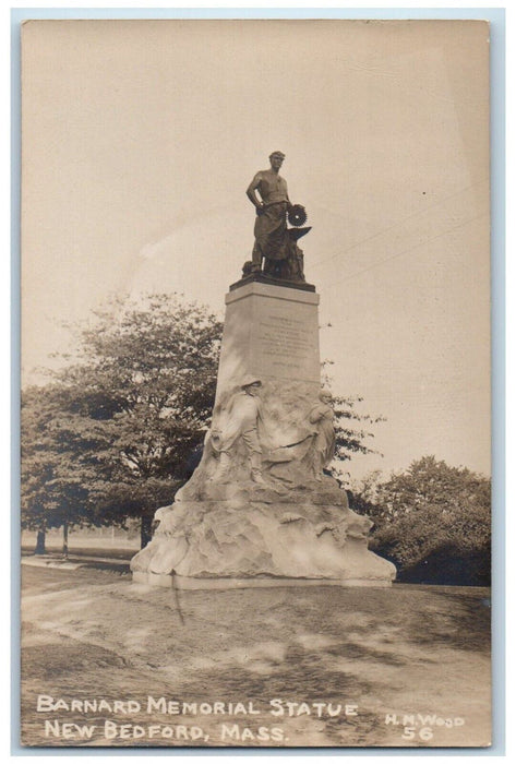 View Of Bernard Memorial Statue New Bedford Massachusetts MA RPPC Photo Postcard