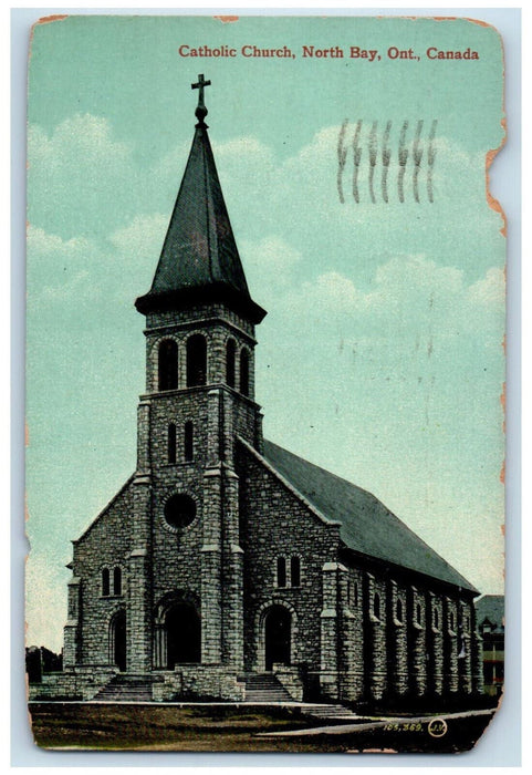 1913 Catholic Church North Bay Ontario Canada Antique Posted Postcard