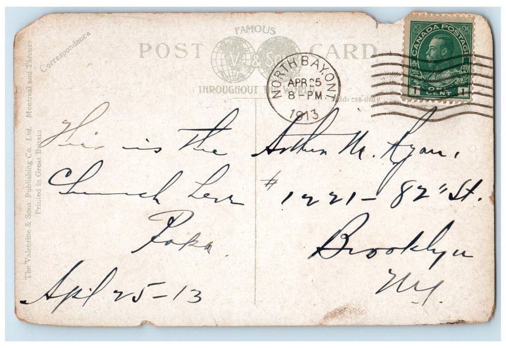 1913 Catholic Church North Bay Ontario Canada Antique Posted Postcard