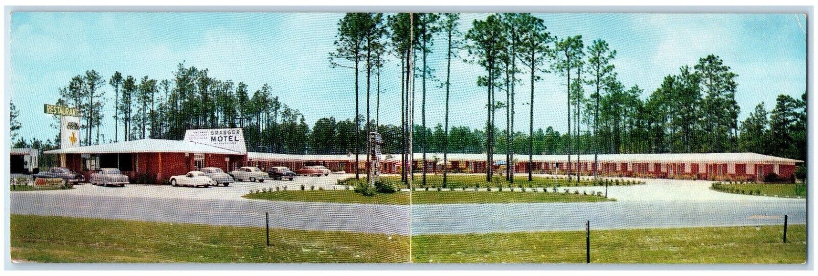 c1960 Granger Motel Gold House Restaurant Florida FL Fold-out Panorama Postcard