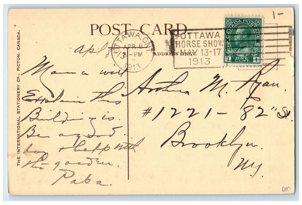 1913 Eastern Dep. Building Ottawa Ontario Canada Posted Antique Postcard