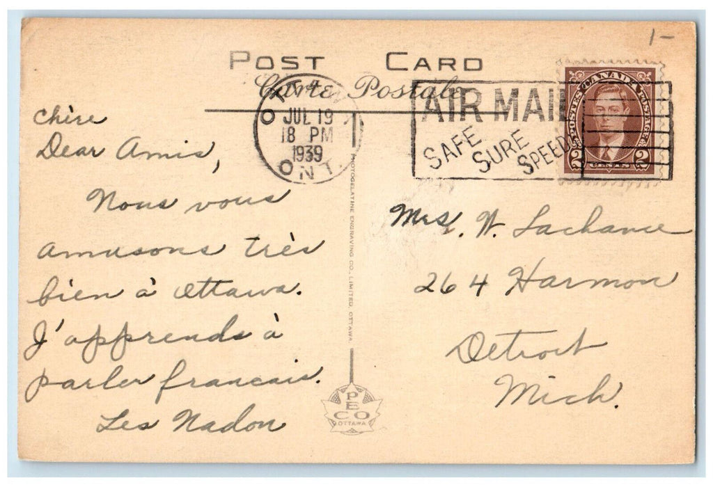1939 Rideau Locks and Interprovincial Bridge Ottawa Ontario Canada Postcard