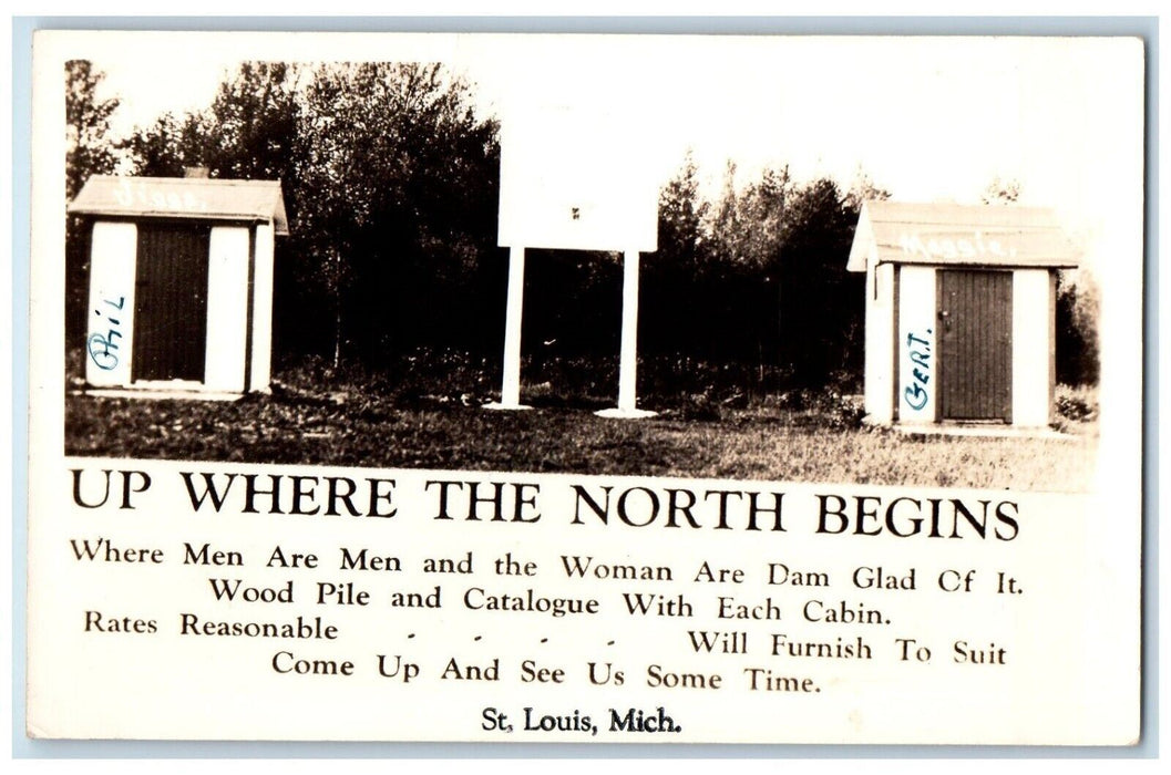 c1940's Outhouse Wood Pile Cabin St. Louis Michigan MI RPPC Photo Postcard