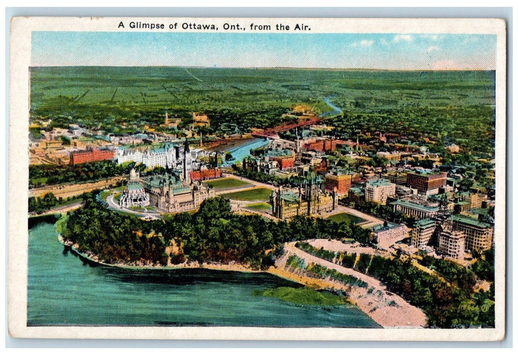 c1920's A Glimpse of Ottawa Ontario from The Air Canada Unposted Postcard