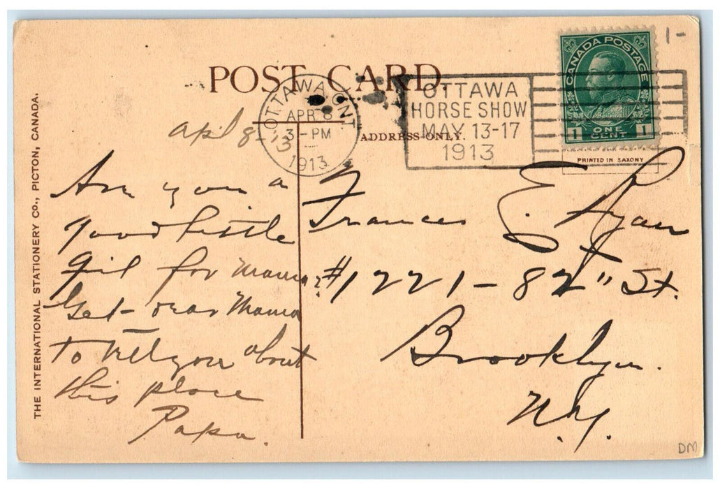 1913 House of Parliament Ottawa Ontario Canada Posted Antique Postcard