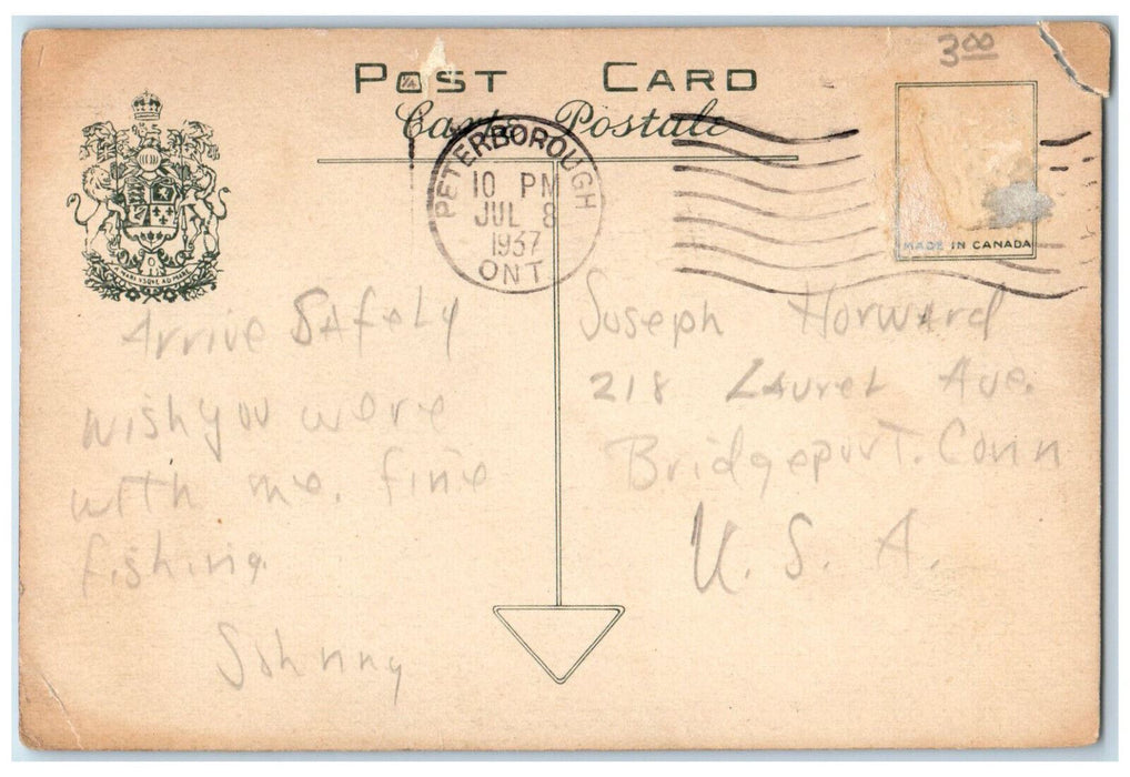 1937 St. John's Church Peterborough Ontario Canada Antique Posted Postcard