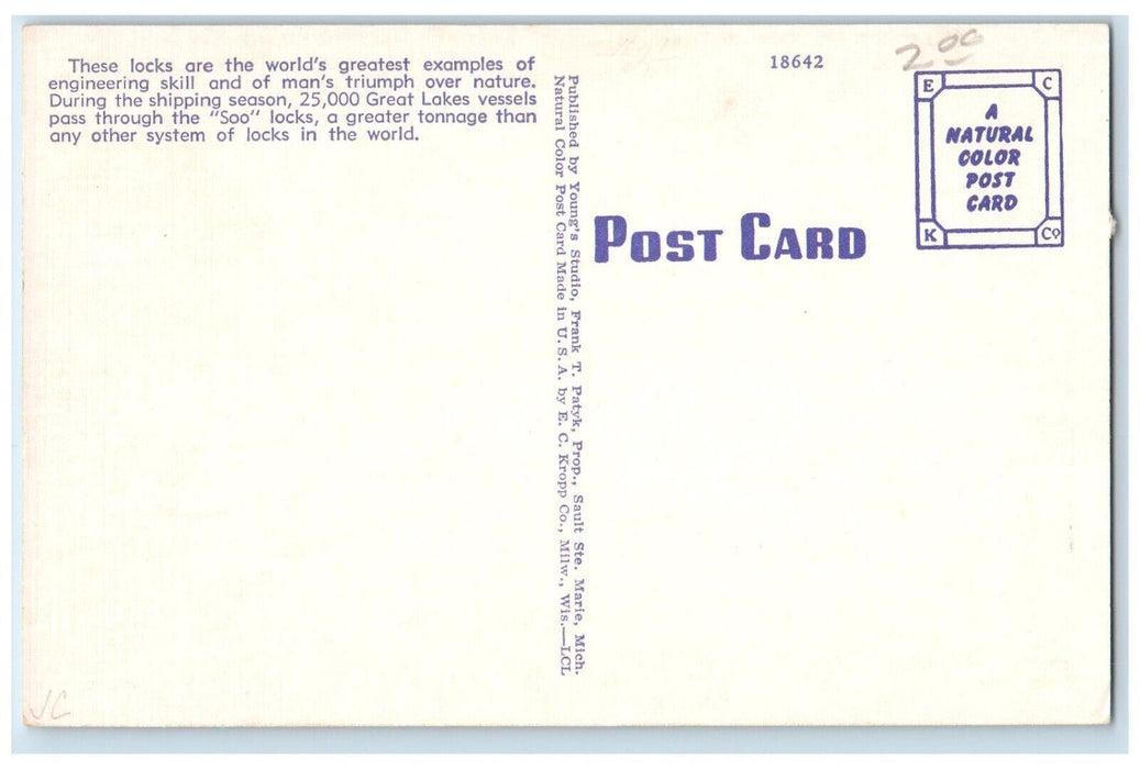 c1940 Land Hiawatha Birds Eye View Locks Night Sault Ste Maria Michigan Postcard