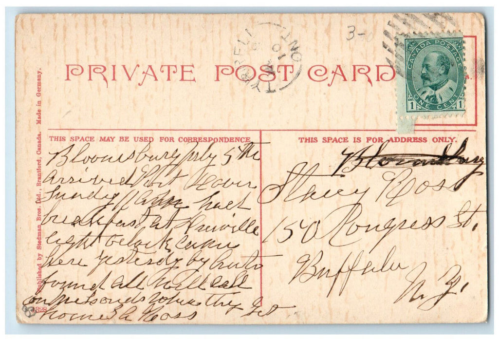1910 Methodist Church Port Dover Canada Antique Posted Stedman Bros. Postcard