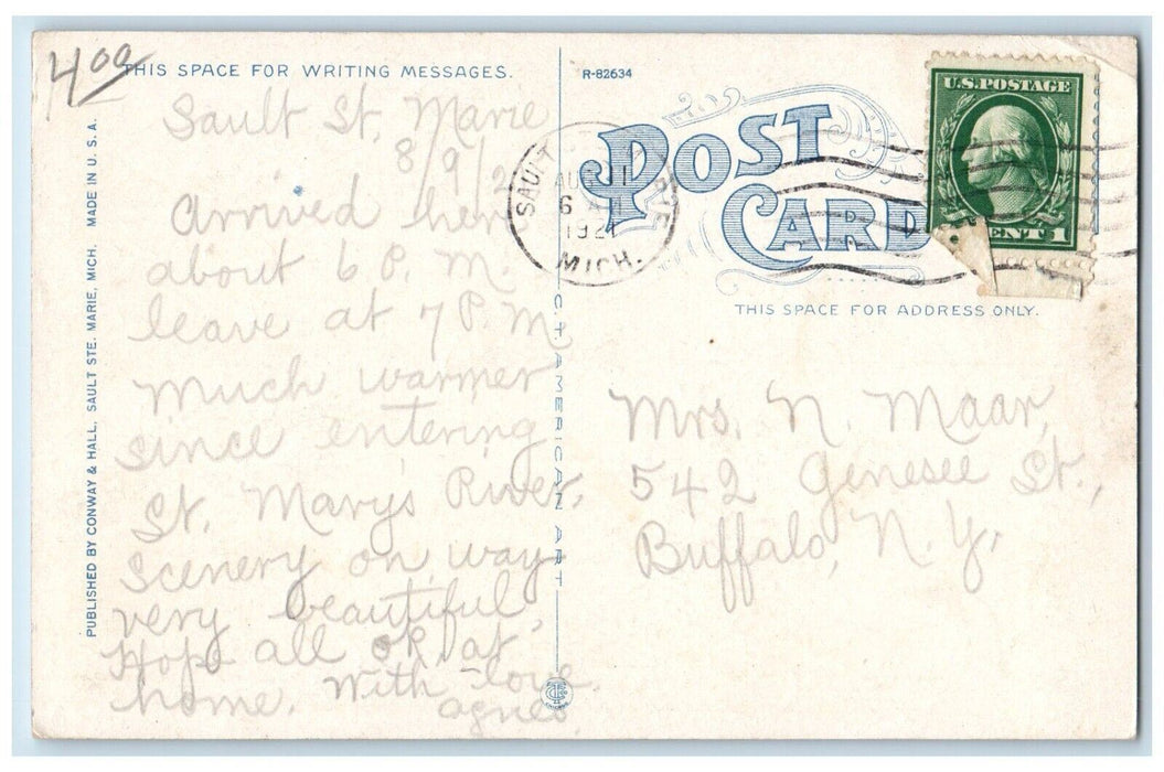 1921 Opening Sabin Lock Boat Steamer Sault Ste Marie Michigan Antique Postcard