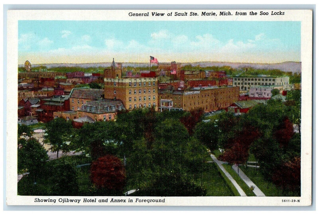 c1940 General View Sault Ste Marie From Soo Locks Michigan MI Vintage Postcard
