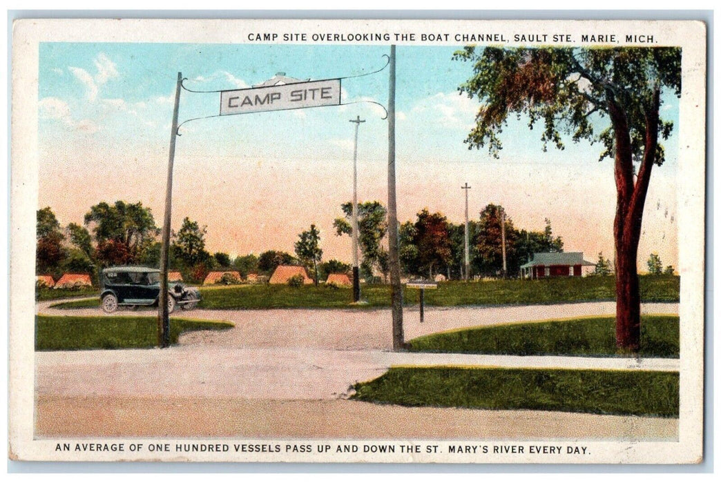 c1920 Camp Site Overlooking Boat Channel Sault Ste Marie Advertising MI Postcard