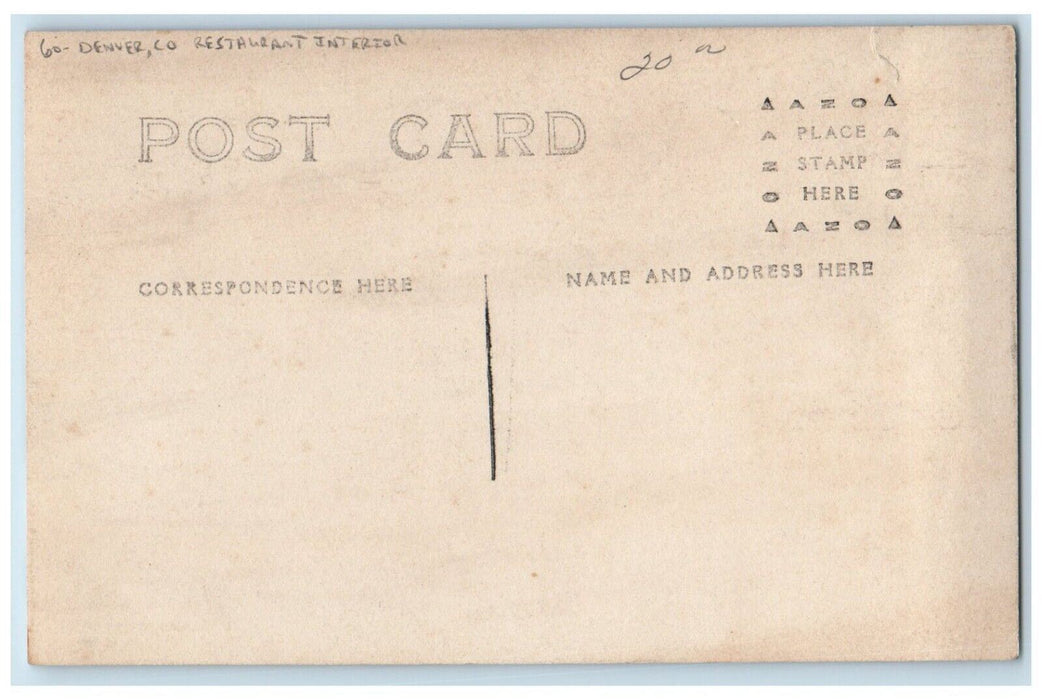 c1910's Restaurant Interior Denver Colorado CO Antique RPPC Photo Postcard