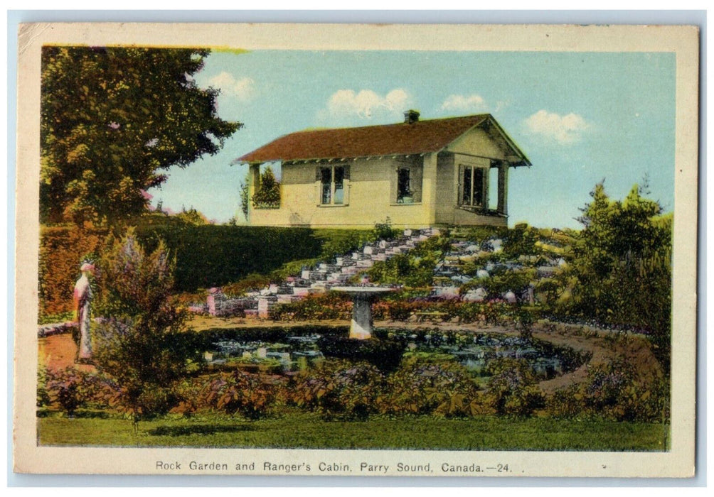 c1940's Rock Garden and Ranger's Cabin Perry Sound Canada Posted Postcard