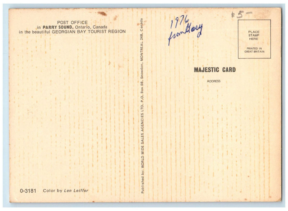 1976 Post Office Georgian Bay Tourist Region Parry Sound Canada Postcard