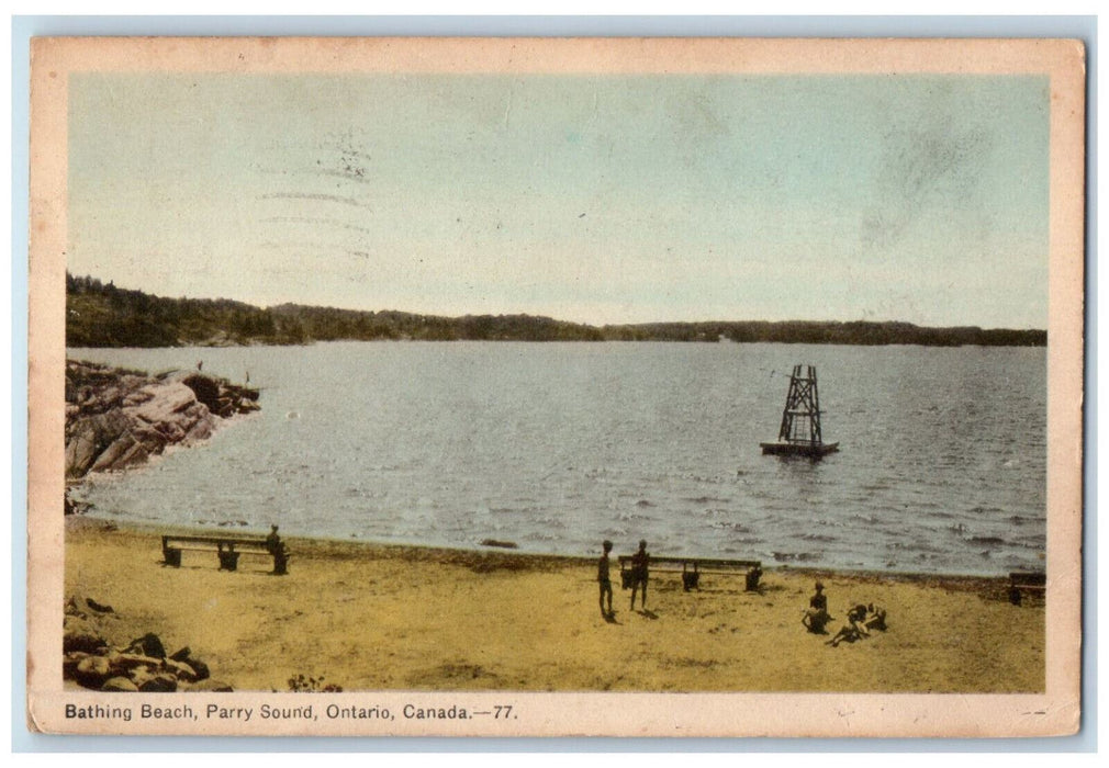 1948 Bathing Beach Parry Sound Ontario Canada Vintage Posted Postcard