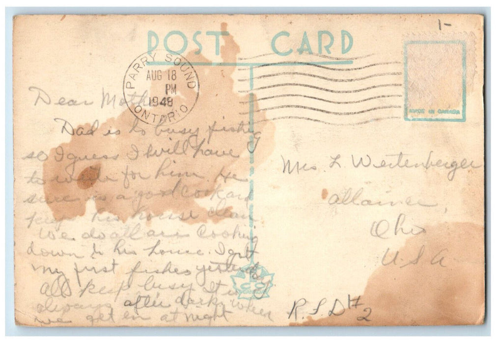 1948 Bathing Beach Parry Sound Ontario Canada Vintage Posted Postcard