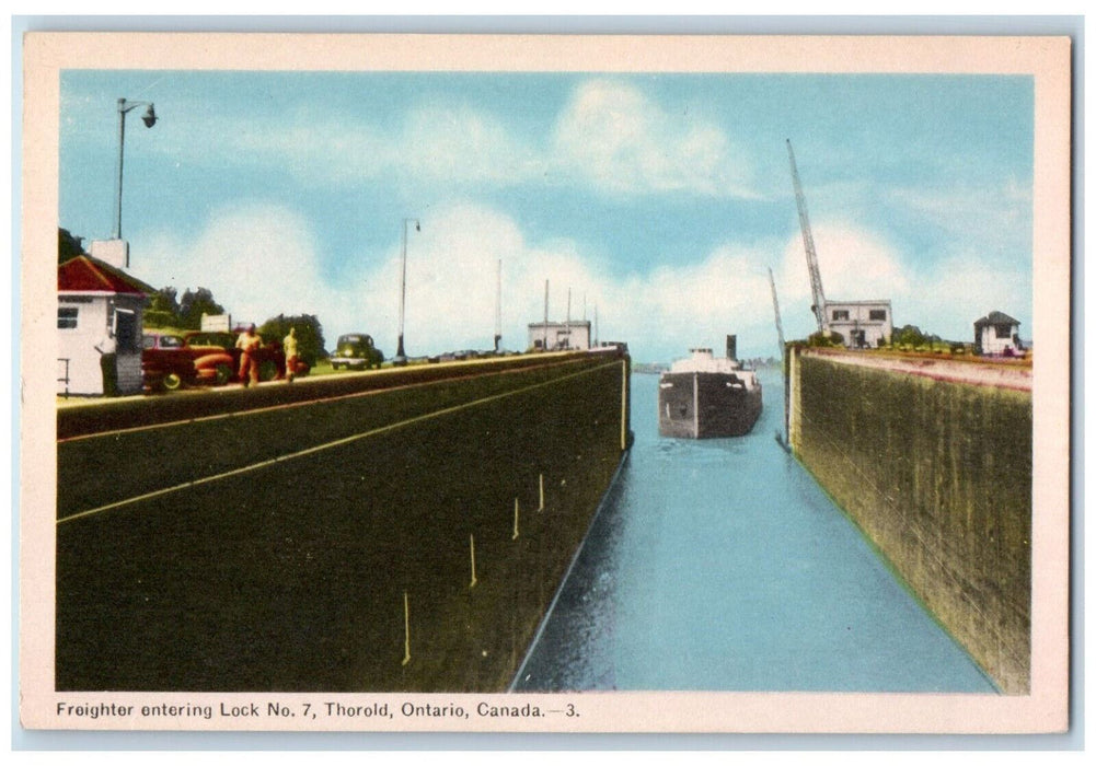 c1930's Freighter Entering Lock No. 7 Thorold Ontario Canada Antique Postcard