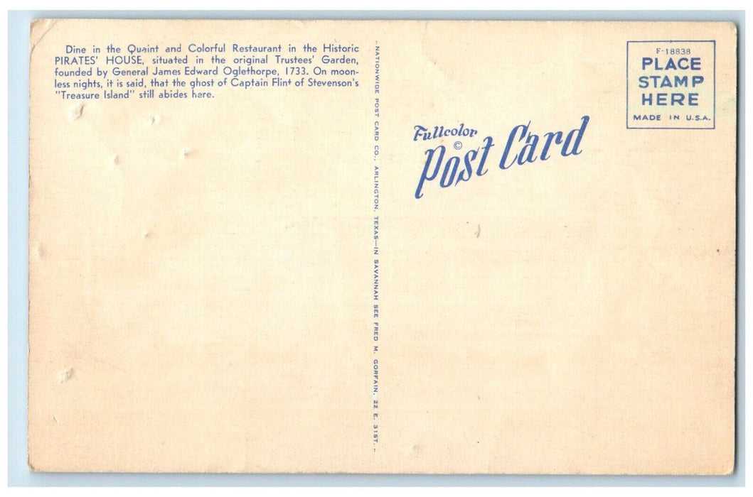 c1940 Pirates House East Broad Street Restaurant Dine Savannah Georgia Postcard