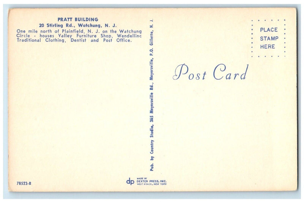 c1960 Pratt Building Stirling Road Plainfield House Watchung New Jersey Postcard