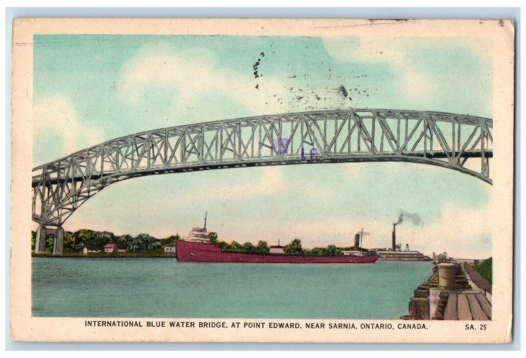 1974 International Blue Water Bridge at Point Edward Ontario Canada Postcard
