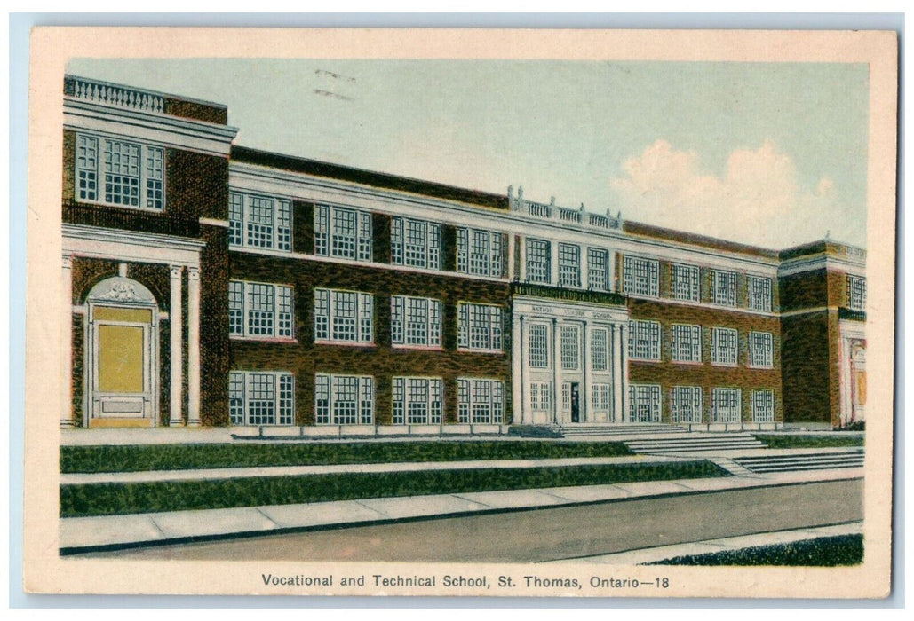 1942 Vocational Technical School St. Thomas Ontario Canada 2 Cents Due Postcard