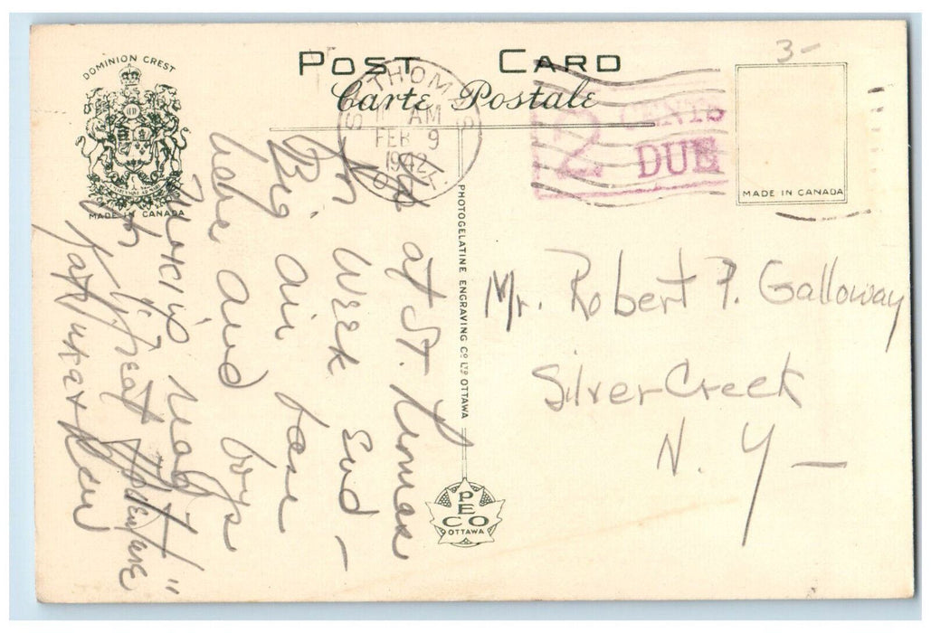 1942 Vocational Technical School St. Thomas Ontario Canada 2 Cents Due Postcard