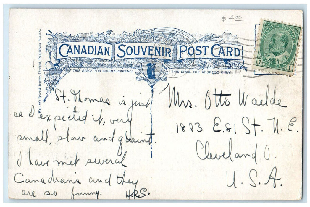 1907 City Hall and Carnegie Library St. Thomas Ontario Canada Postcard