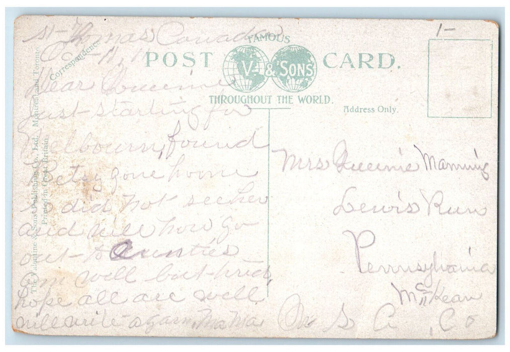 1911 Post Office Building St. Thomas Ontario Canada Posted Antique Postcard
