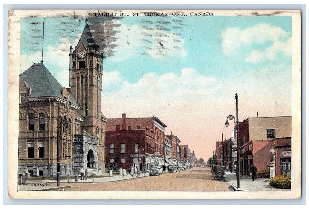 1937 Talbot Street Business Section St. Thomas Ontario Canada Posted Postcard