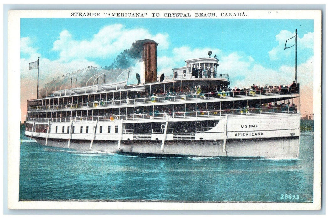 c1930's Steamer Americana to Crystal Beach Canada Vintage Unposted Postcard