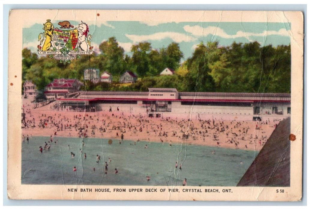 c1940's New Bath House from Upper Deck of Pier Crystal Beach Canada Postcard