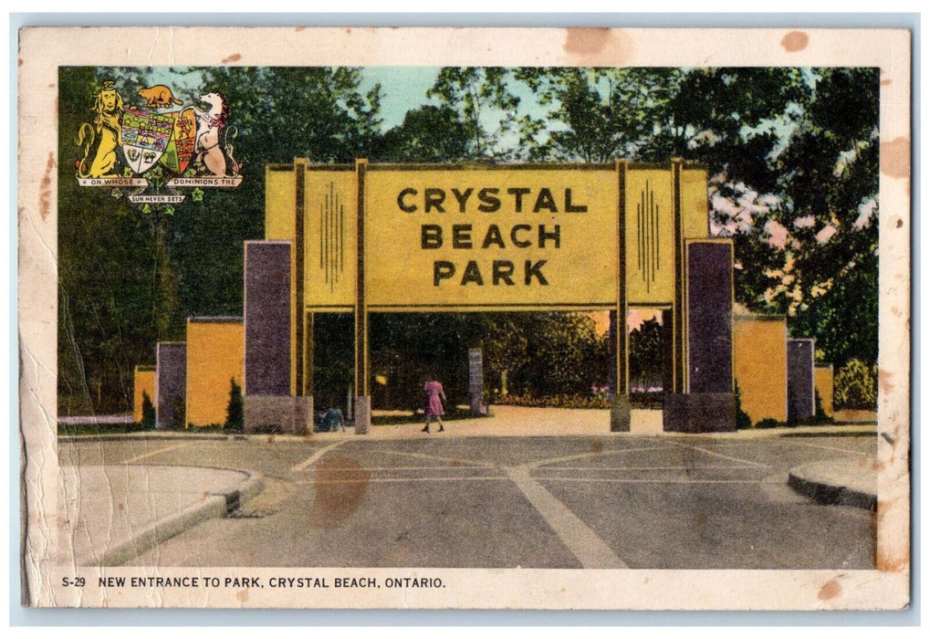 c1940's New Entrance To Park Crystal Beach Ontario Canada Vintage Postcard