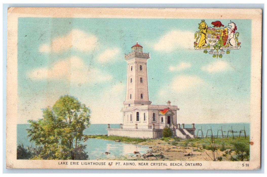 c1950's Lake Erie Lighthouse AT PT Abino Near Crystal Beach Canada Postcard