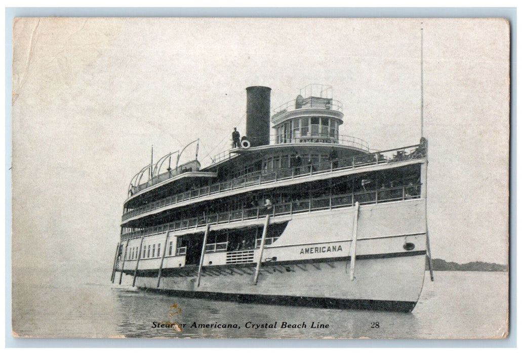 c1910 Steamer Americana Crystal Beach Line Ontario Canada Antique Postcard