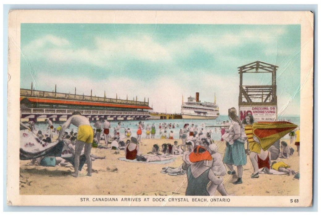 c1950's Str. Canadiana Arrives at Dock Crystal Beach Ontario Canada Postcard