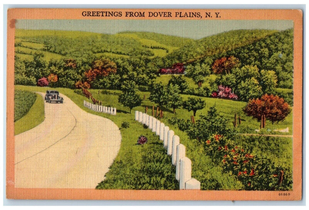 1950 Greetings From Dover Plains Classic Car Road Mountain New York NY Postcard