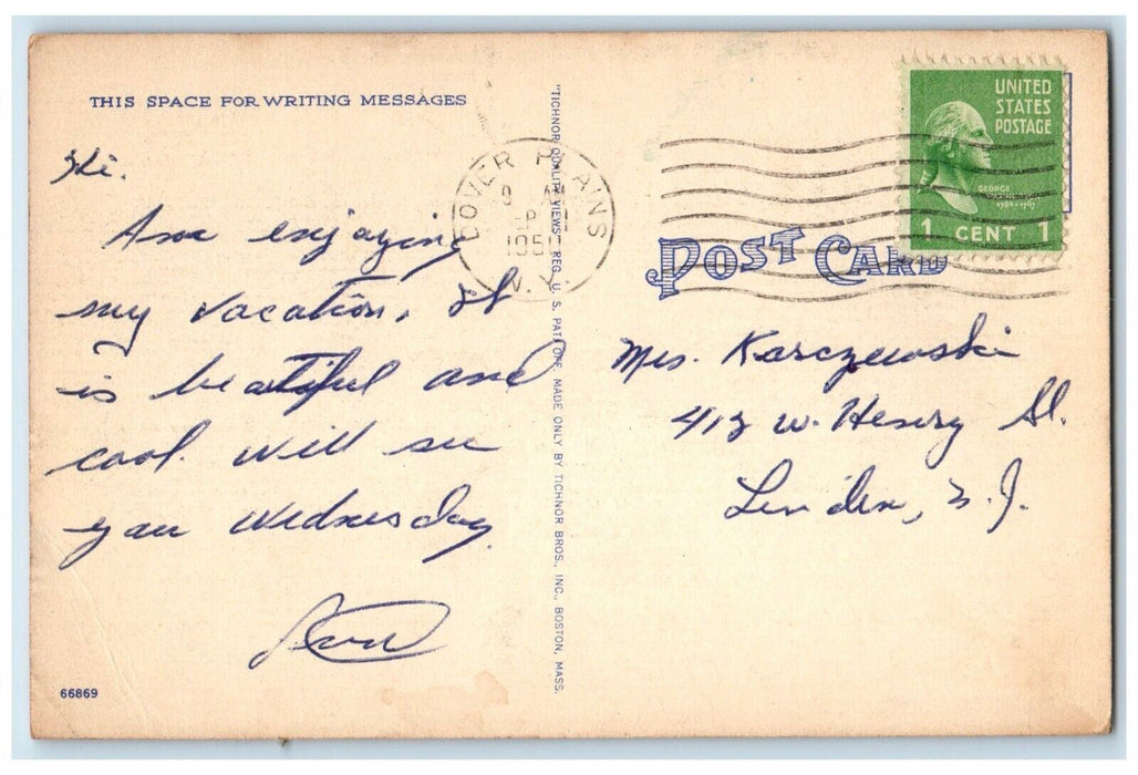 1950 Greetings From Dover Plains Classic Car Road Mountain New York NY Postcard