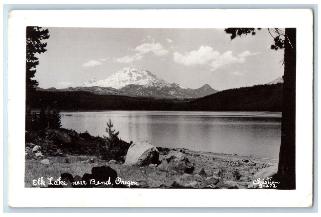 c1940's Scenic View Elk Lake Near Bend Oregon OR Christian RPPC Photo Postcard