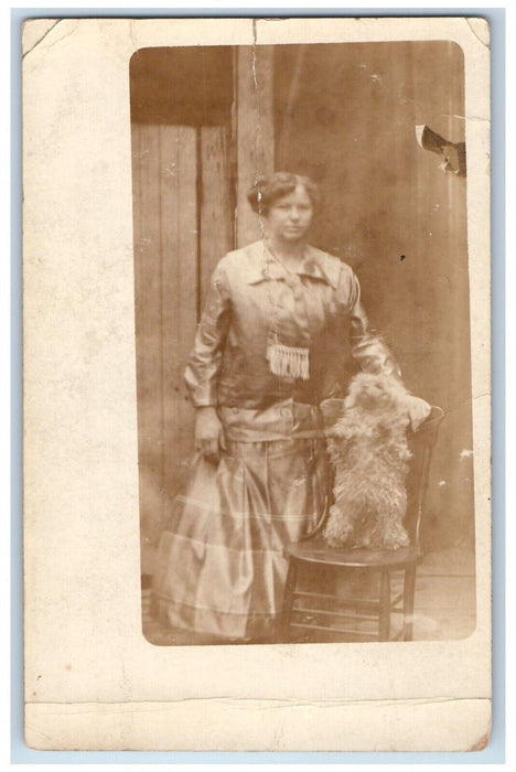 c1910's Woman Terrier Dog Trick Standing Unposted Antique RPPC Photo Postcard