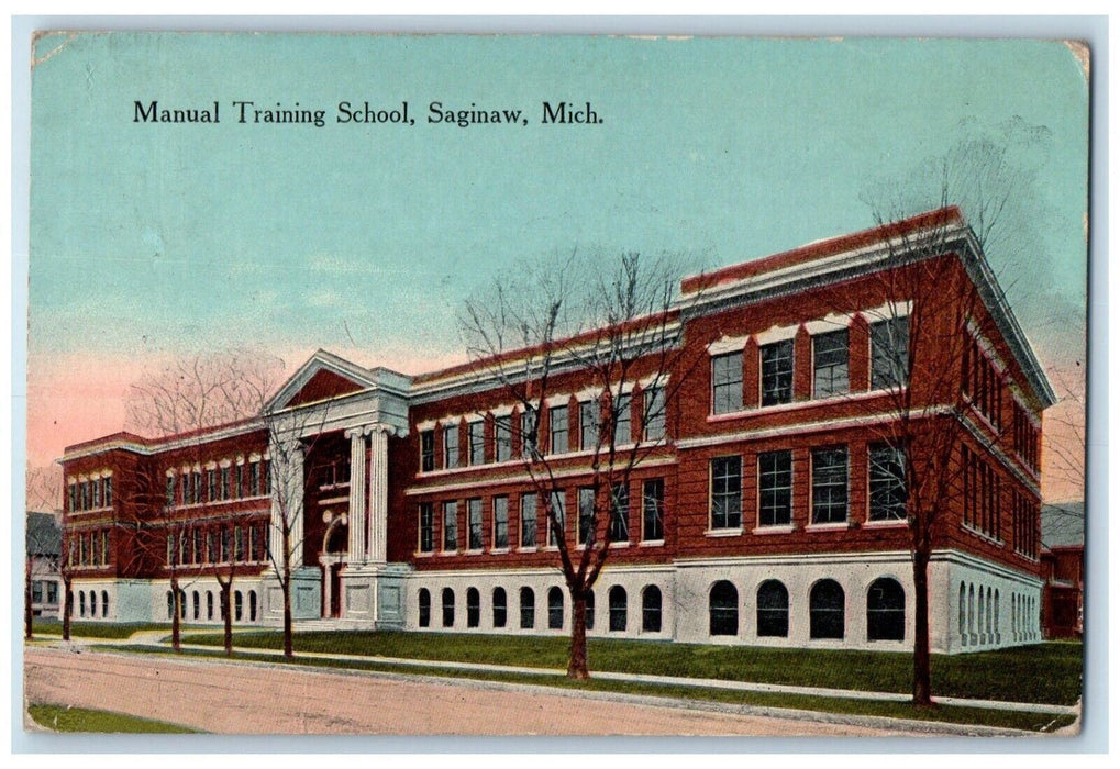 c1910 Manual Training School Building Saginaw Michigan Antique Vintage Postcard