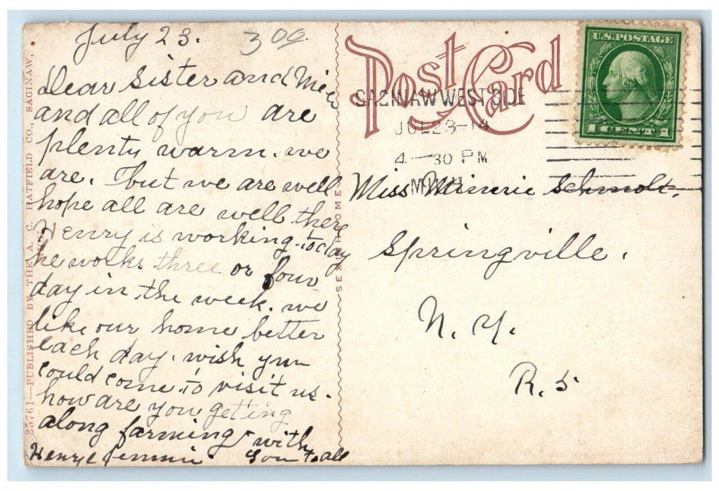c1910 New Arthur Hill Trade School Office US Weather Bureau Saginaw MI Postcard