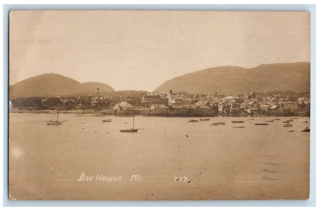 1927 Port View Sail Boats City Gulf Bar Harbor Maine ME RPPC Photo Postcard