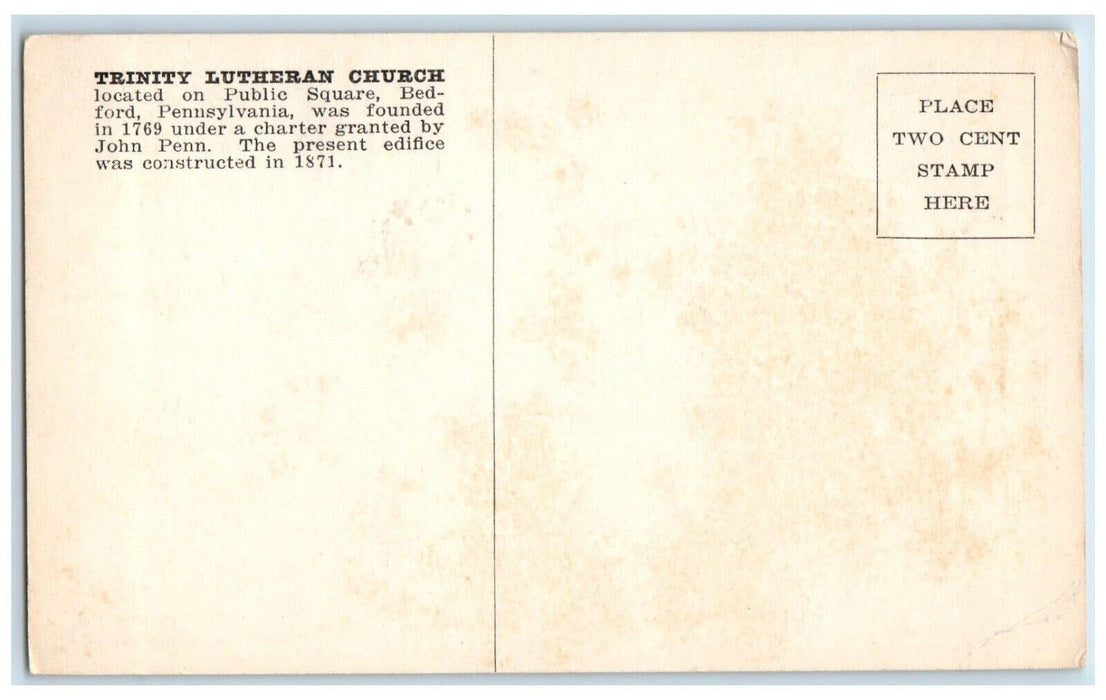 c1940 Trinity Lutheran Church Chapel Public Square Bedford Pennsylvania Postcard