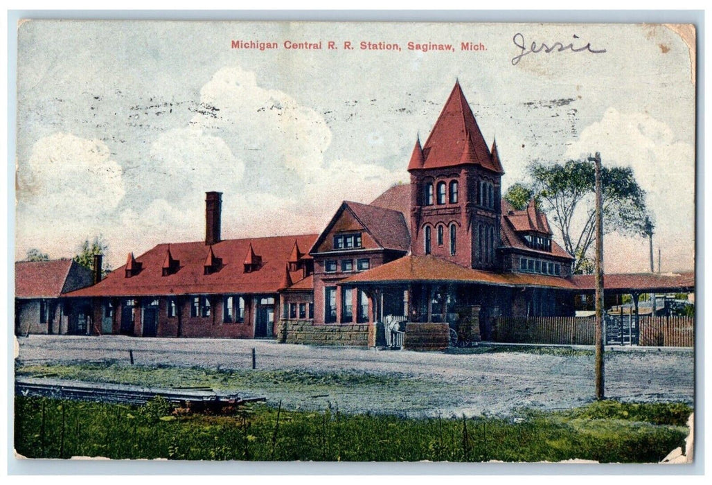 1909 Michigan Central RR Rail Road Station Saginaw Michigan MI Vintage Postcard