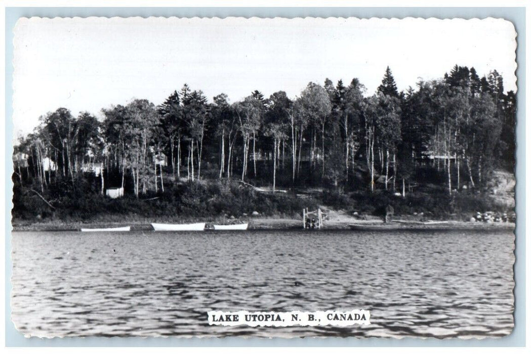 c1950's Boats Forest View Of Lake Utopia N.B. Canada RPPC Photo Postcard